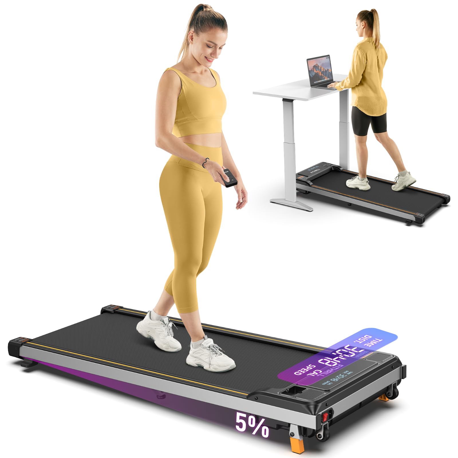 Under Desk Treadmill for Home Office - Portable Walking Pad with Incline, 3-in-1 Mini Treadmill for Walking, Jogging & Running - Compact 2.5HP Machine for Small Spaces - Perfect for Home Gym, Workouts & Remote Work Fitness