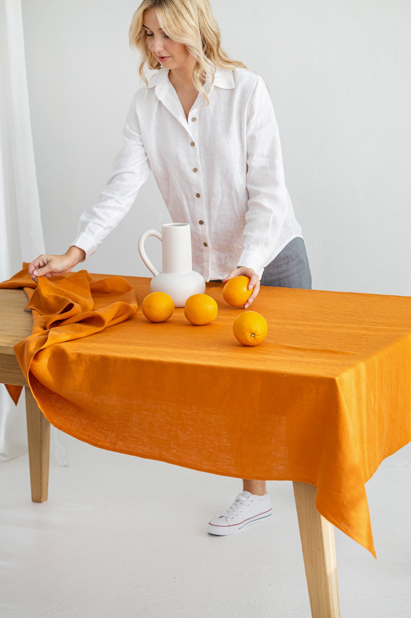 Mustard Linen Tablecloth - Premium 100% Natural Linen Fabric - Elegant Dining Table Cover for Weddings, Parties & Home Decor