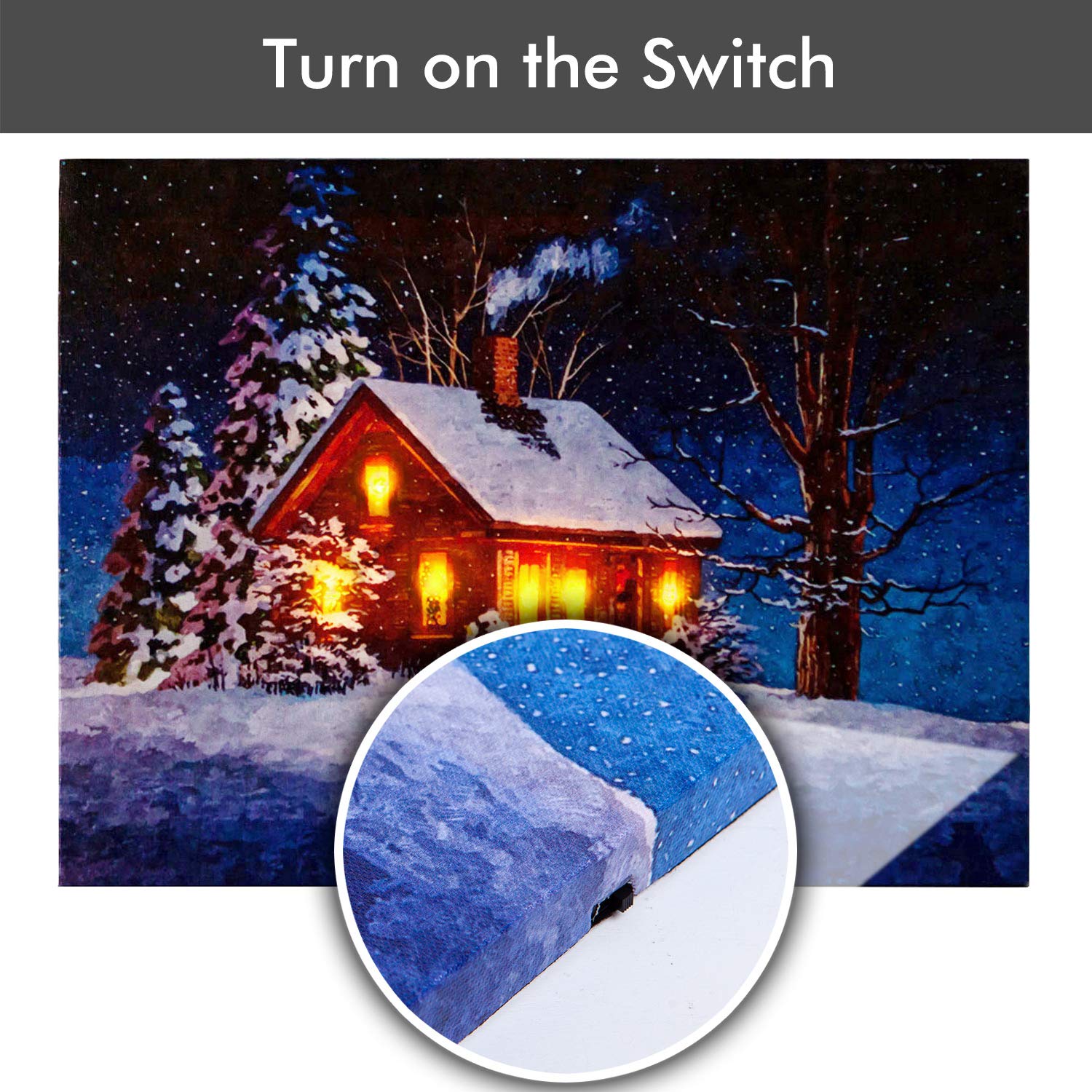 NIKKY HOME 16x12 Inch Christmas LED Lighted Canvas Wall Art - Snow House Holiday Decor for Living Room, Bedroom & Office