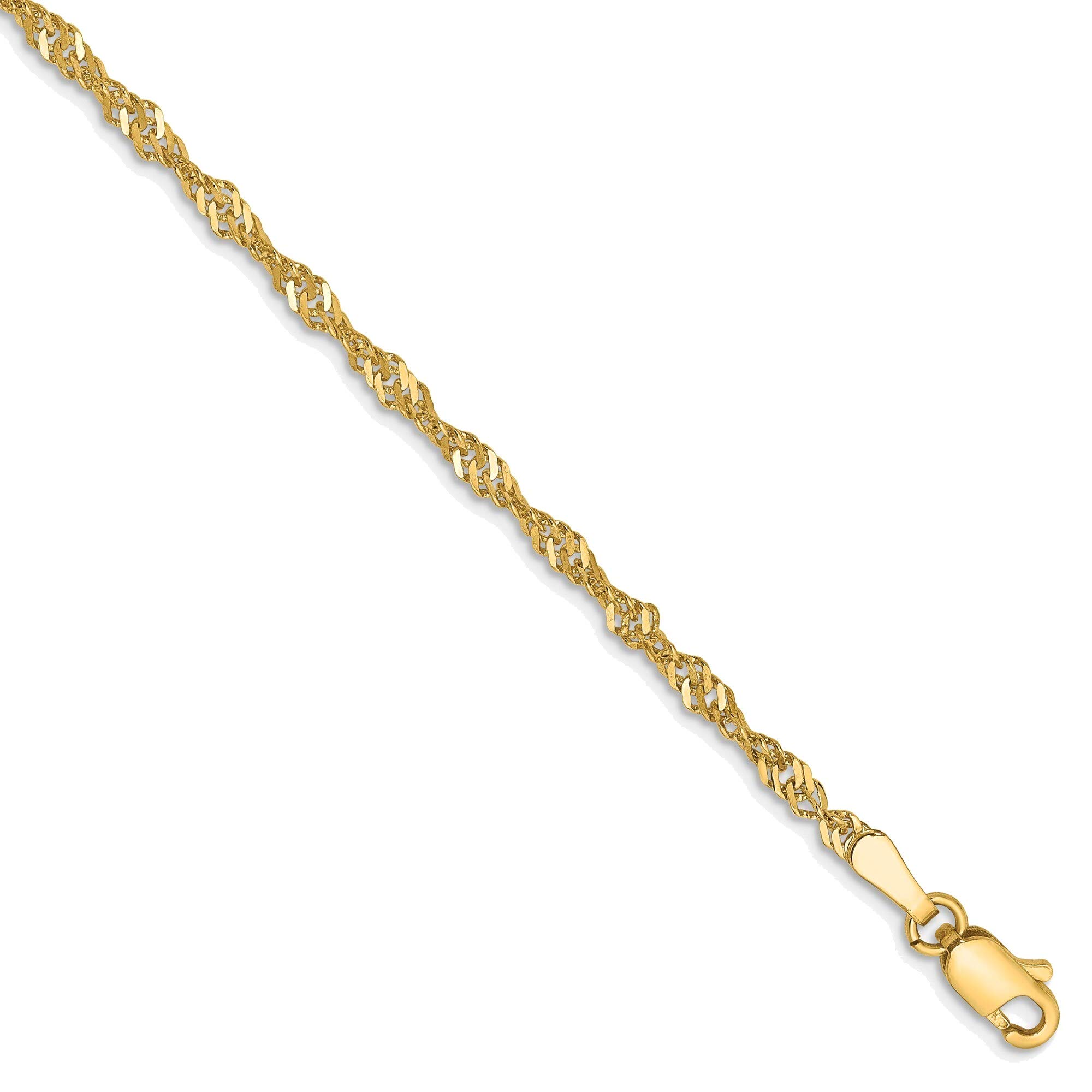 Bonyak 14K Yellow Gold 2mm Singapore Chain Necklace for Women - Elegant Layering, Gift Giving & Everyday Wear
