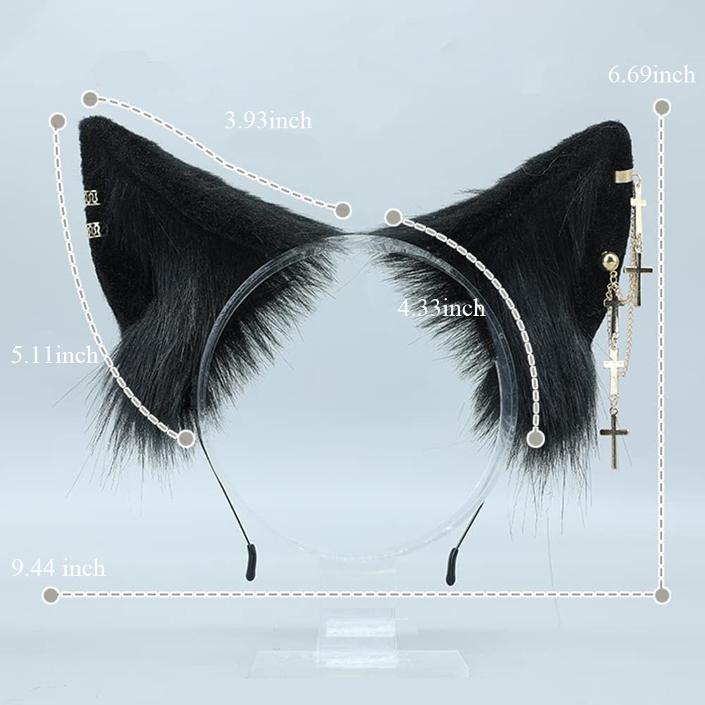 VIGVAN Punk Gothic Cross Cat Ears Headband - Cat Cosplay Accessories for Halloween, Costume Parties & Gothic Fashion