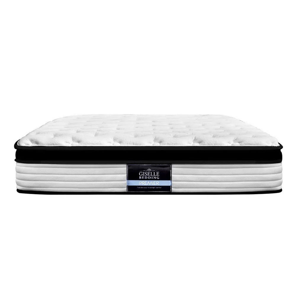 Dunelight LED Bed Frame with Devon Euro Top Medium Firm Mattress - Double Package, Black | Perfect for Modern Bedrooms & Guest Rooms