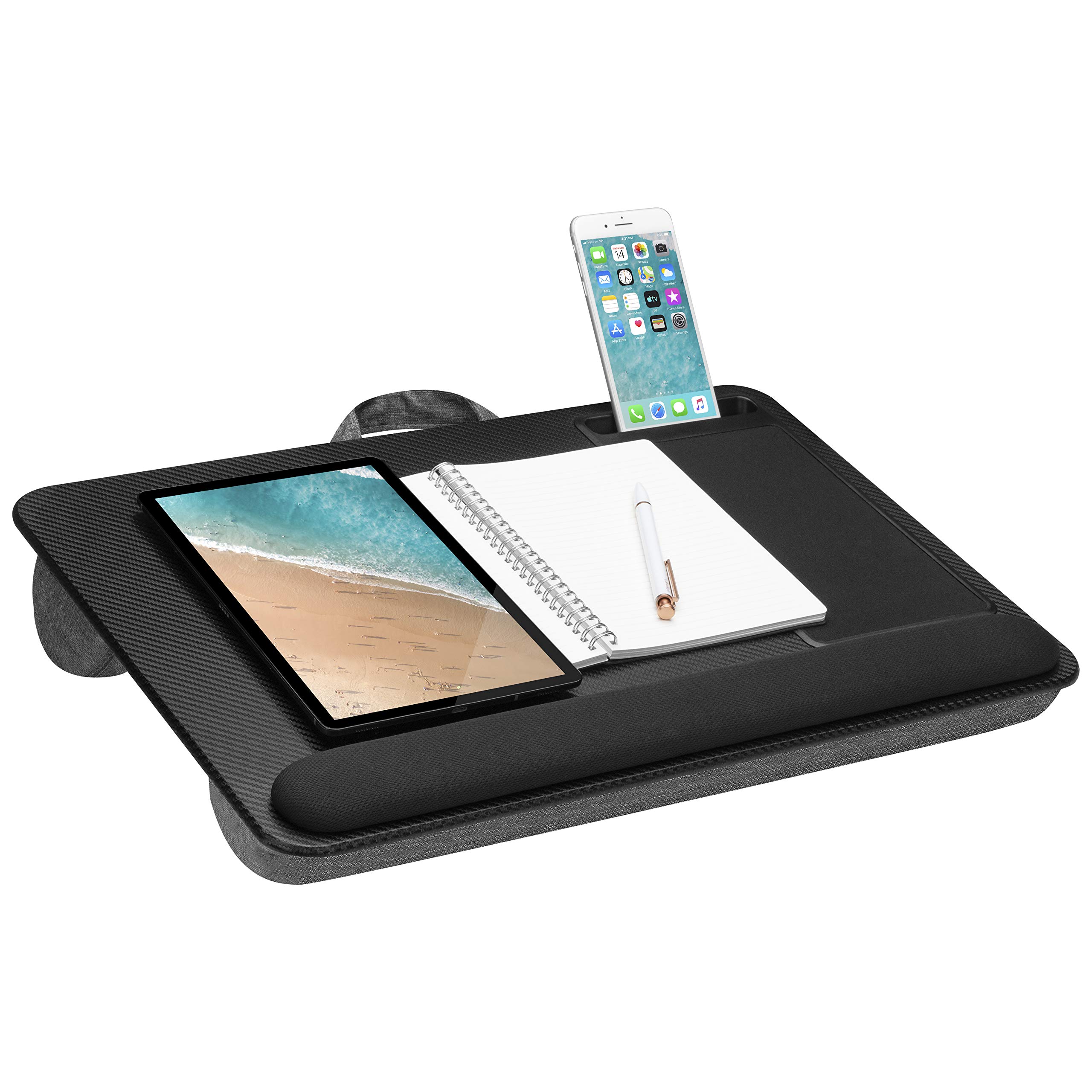 LAPGEAR Ergo Pro Adjustable Angle Lap Desk & Home Office Pro Lap Desk with Mouse Pad & Phone Holder - Perfect for Remote Work, Gaming & Studying on Couch or Bed