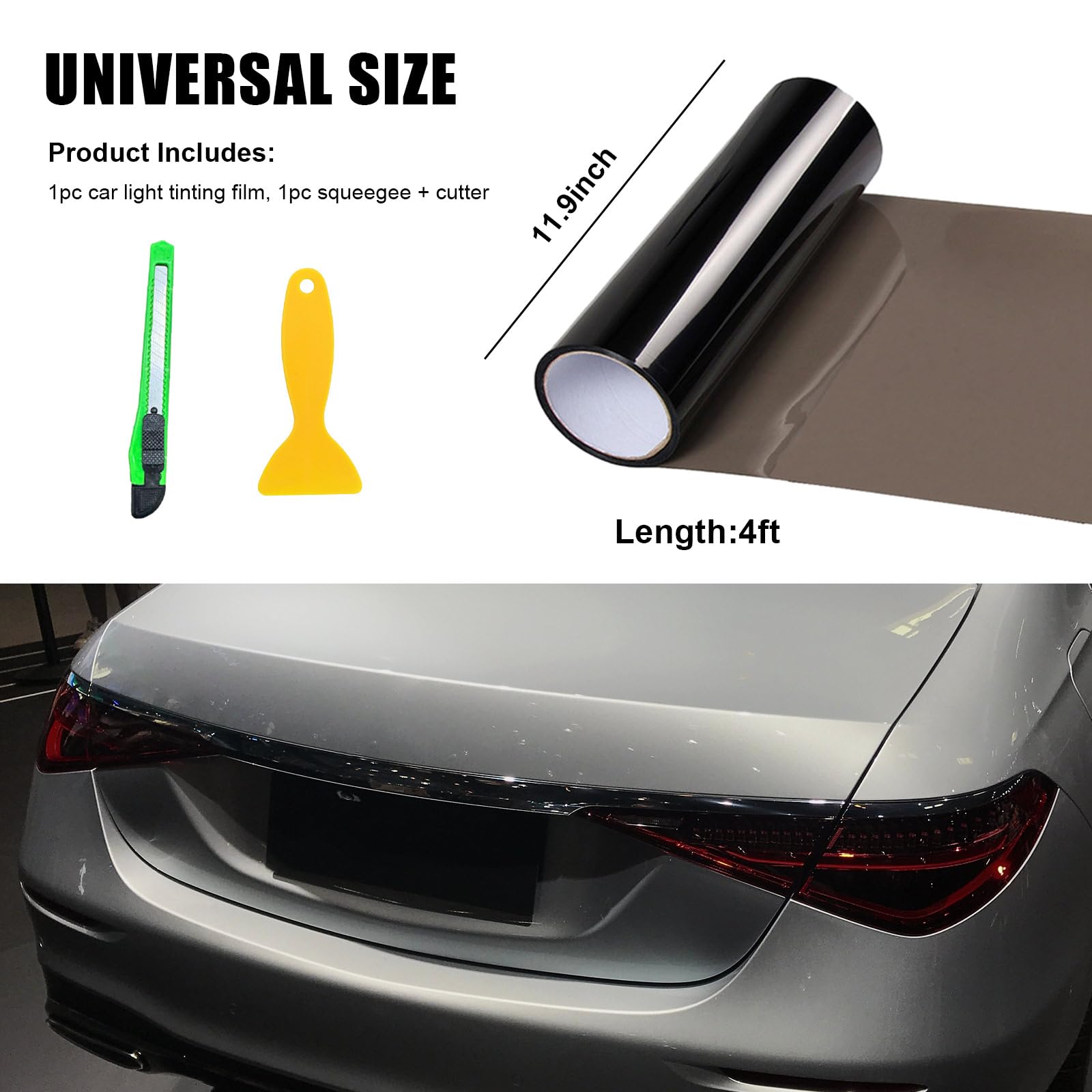 12 × 48 Inch Chameleon Color Shift Car Window Tint Film - Light Black Vinyl Wrap for Headlights, Tail Lights & Fog Lights - Self-Adhesive with Squeegee & Cutter - Perfect for Car Customization & Vehicle Styling