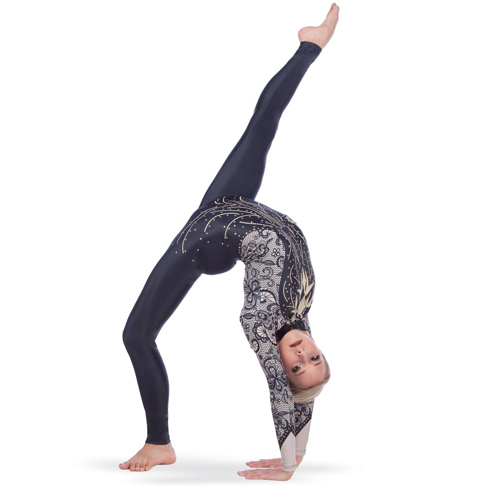 Women's Gold Full Body Unitard Dance Costume - Stretchy One-Piece Leotard for Ballet, Gymnastics & Performance