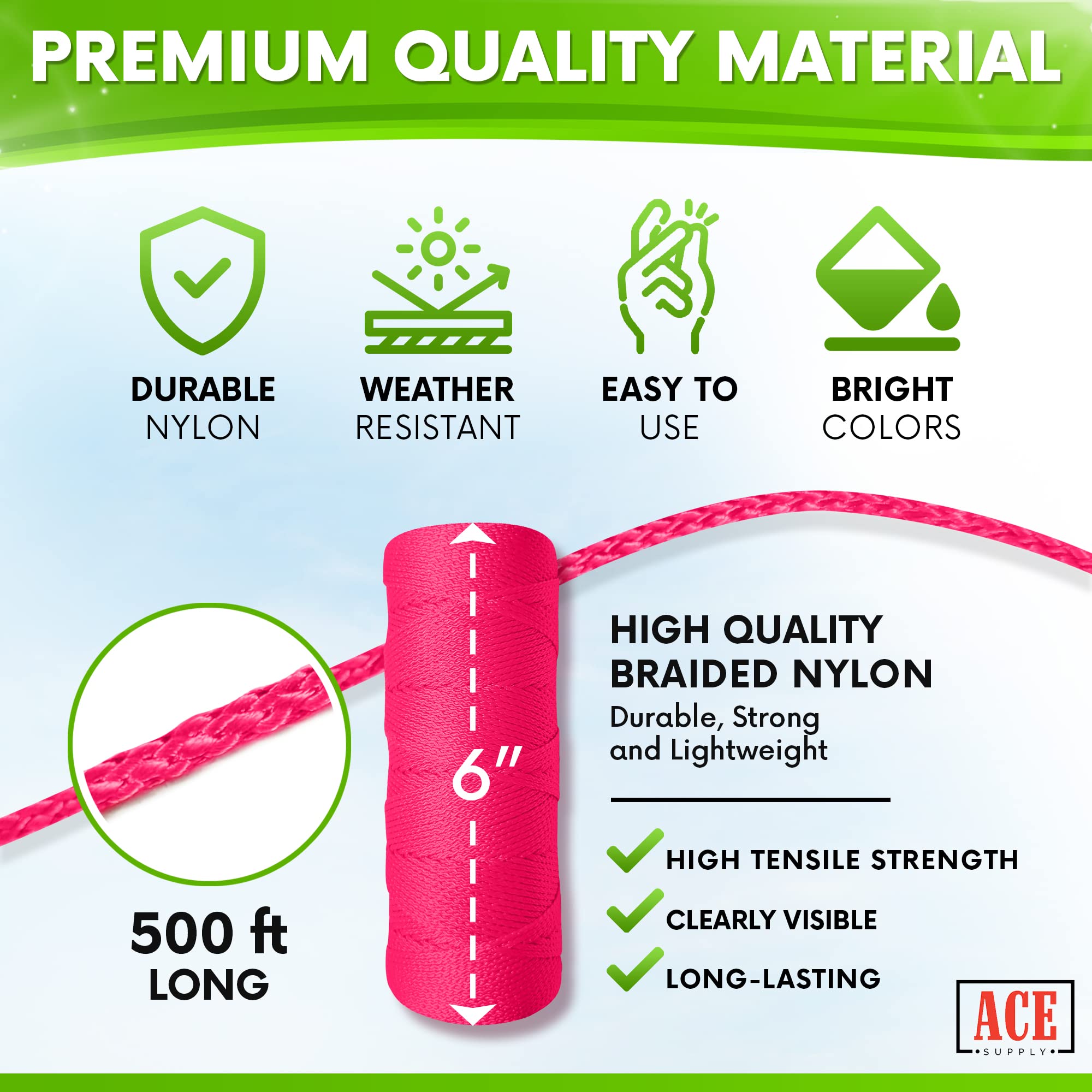 **Pink Mason Line String - 18# Braided Nylon Twine - 250 Ft Per Roll (144 Rolls Pack) - Durable Construction & Gardening String for Leveling, Masonry, and DIY Projects**    **Usage Scenarios:** Ideal for bricklaying, landscaping, gardening, fence alignment, and general construction leveling tasks.