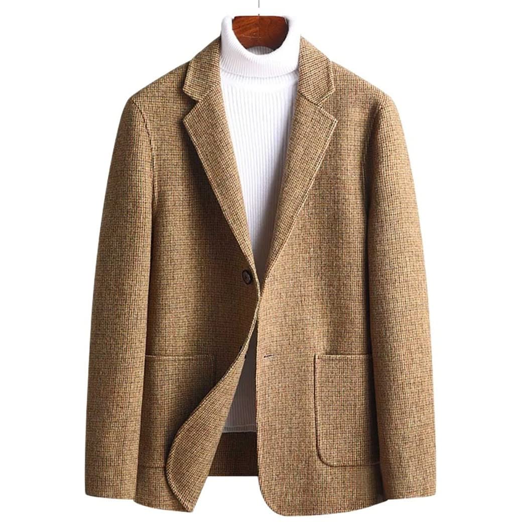 Men's Slim Fit Plaid Wool Blazer - Casual & Formal Wool Jacket for Office, Banquet, Wedding & Business Events - Perfect for Work, Parties & Special Occasions