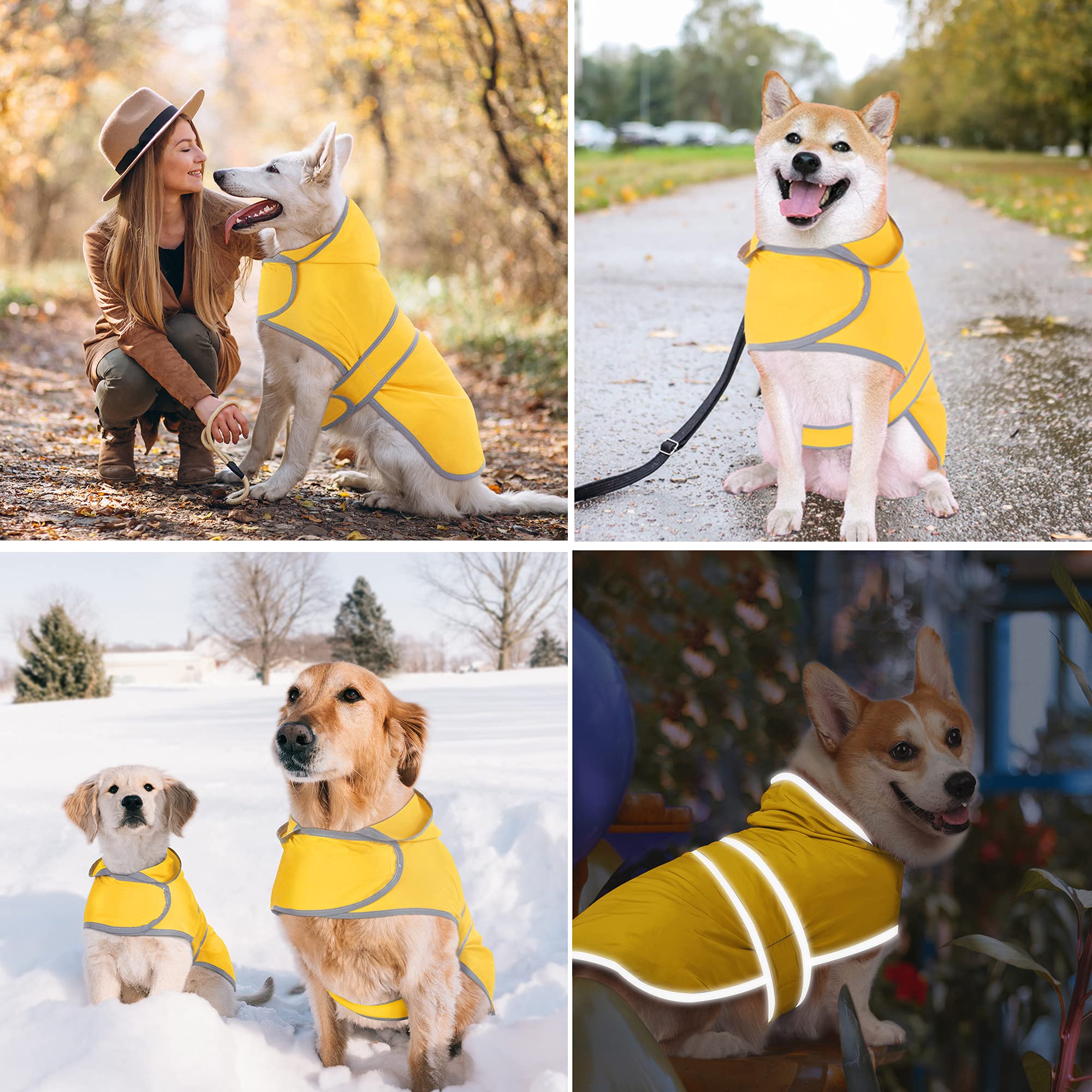 Waterproof Dog Raincoat with Hood & Leash Hole - Adjustable Belly Strap & Reflective Strips for Small Medium Large Dogs - Lightweight Pet Rain Jacket for Walking, Hiking & Outdoor Adventures