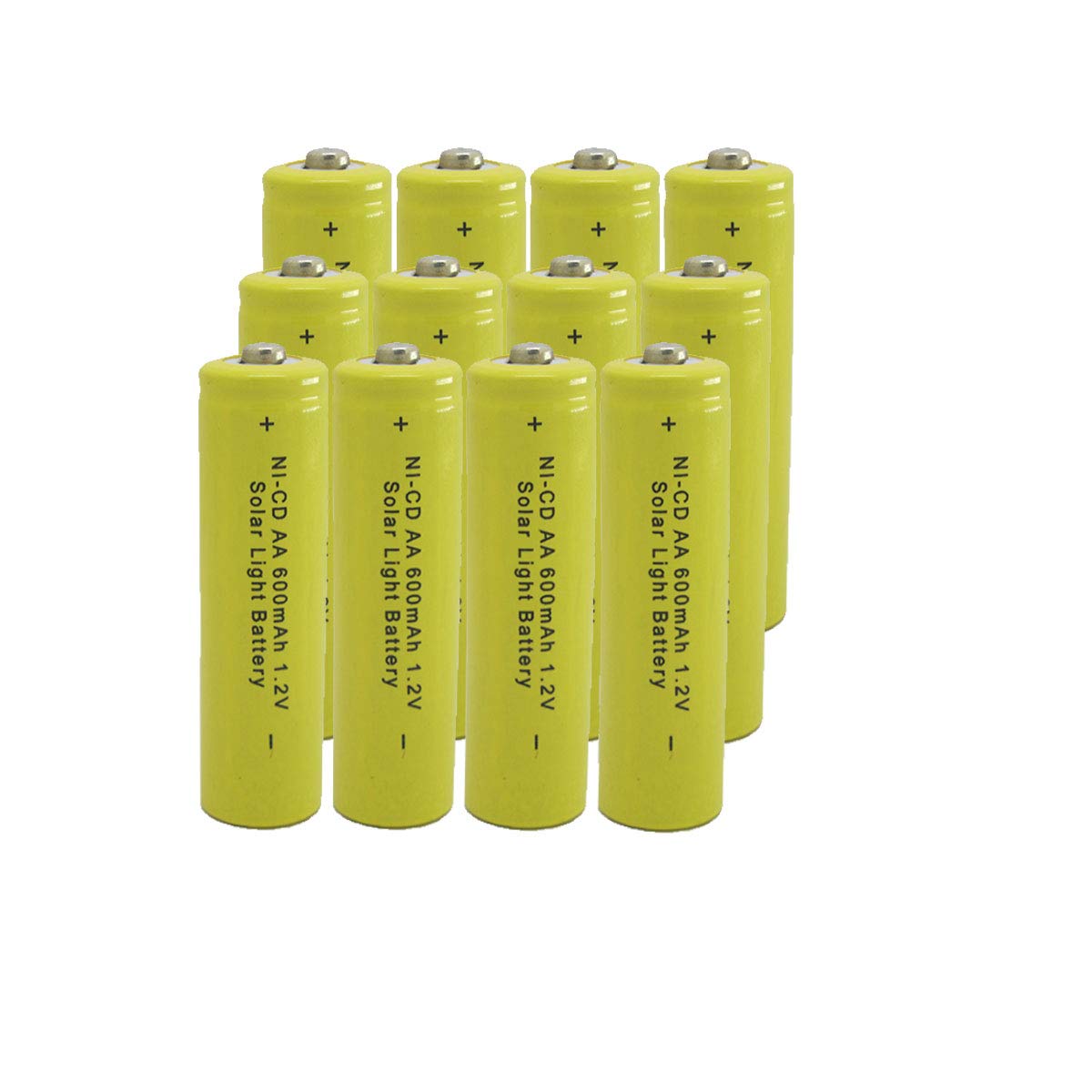 Solar Light AA Ni-CD 600mAh 1.2V Rechargeable Batteries - Pack of 12 - High Capacity Rechargeable AA Batteries for Solar Lights, Solar Lamps & Outdoor Solar Lighting Systems - Perfect for Garden, Pathway & Security Solar Lights