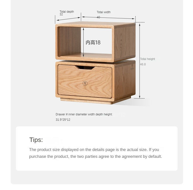 Rotating Oak Solid Wood Side Table Nightstand - Modern Bedroom Furniture for Small Spaces, Living Room, Office & Dorm
