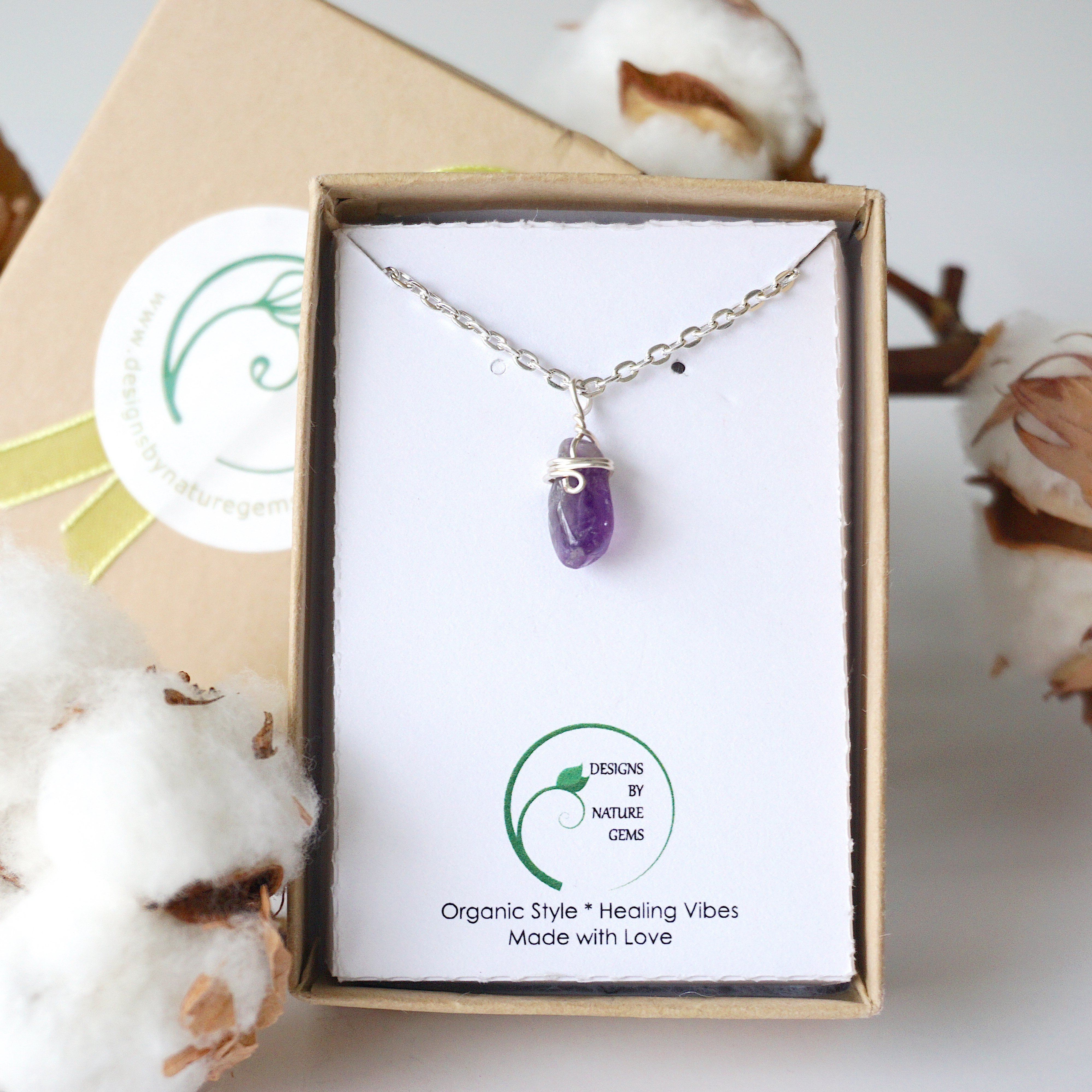 Amethyst Necklace for Women - Sterling Silver Plated Wrapped Charm Pendant - Elegant Jewelry Gift for Birthday, Anniversary & Everyday Wear