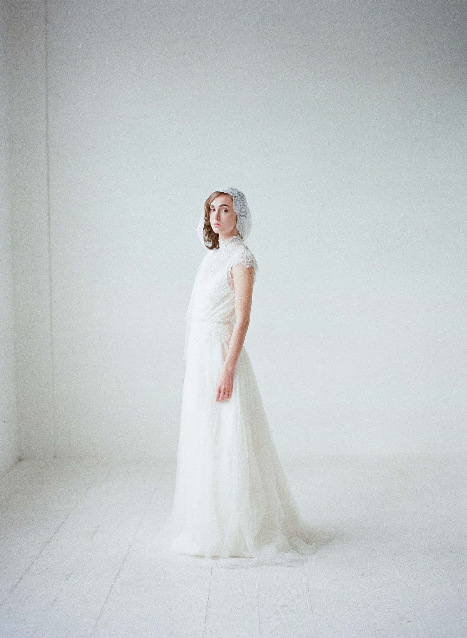 Elegant Mantilla Lace Trimmed Wedding Veil with Headband - Style #709 | Perfect for Bridal Ceremonies, Church Weddings & Vintage-Inspired Looks