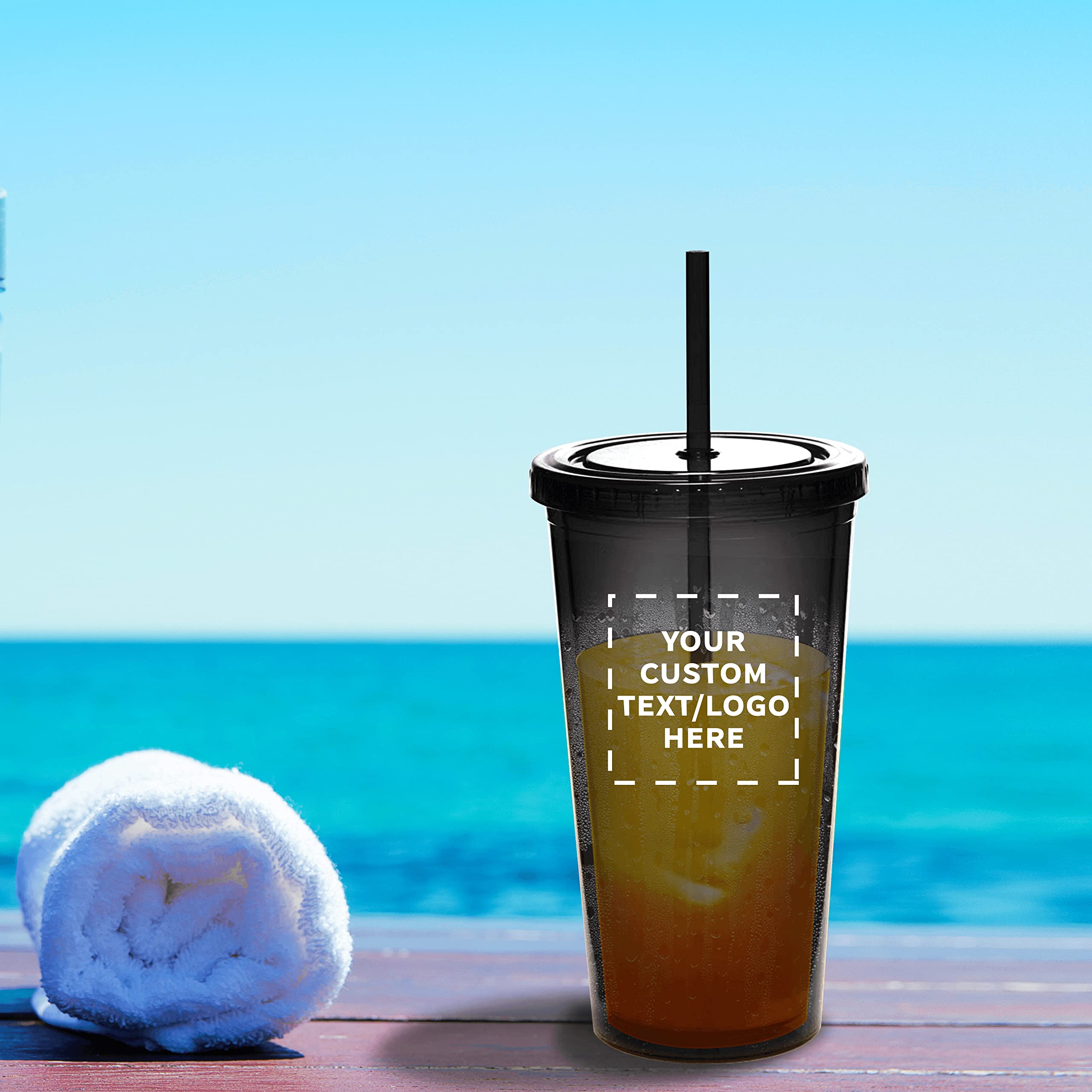 50-Pack Custom Double Wall Acrylic Tumblers 20oz - BPA Free Personalized Bulk Drinkware for Iced Coffee, Soda, Tea & Cold Beverages - Charcoal - Perfect for Restaurants, Cafes, Parties & Corporate Gifts