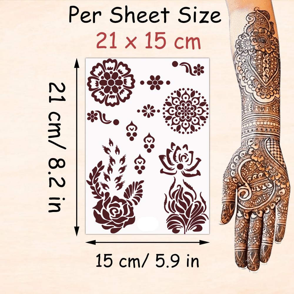 S.A.V.I 2 Waterproof Henna Tattoo Stickers for Women - 21x15cm Temporary Body Art for Parties, Weddings & Festivals