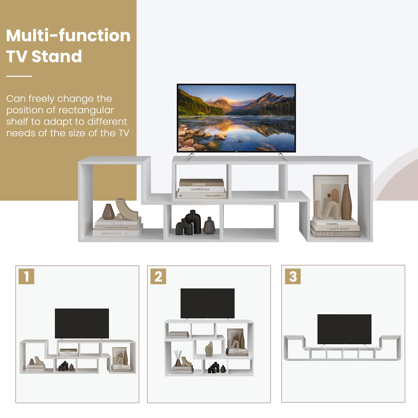 Recaceik Modern L-Shaped Cube Bookshelf - 2-Tier Bookcase & TV Stand with Open Storage Shelves for CDs, Movies, Books - Space-Saving Entertainment Center for Living Room, Bedroom, Home Office (Perfect for Small Spaces & Media Organization)