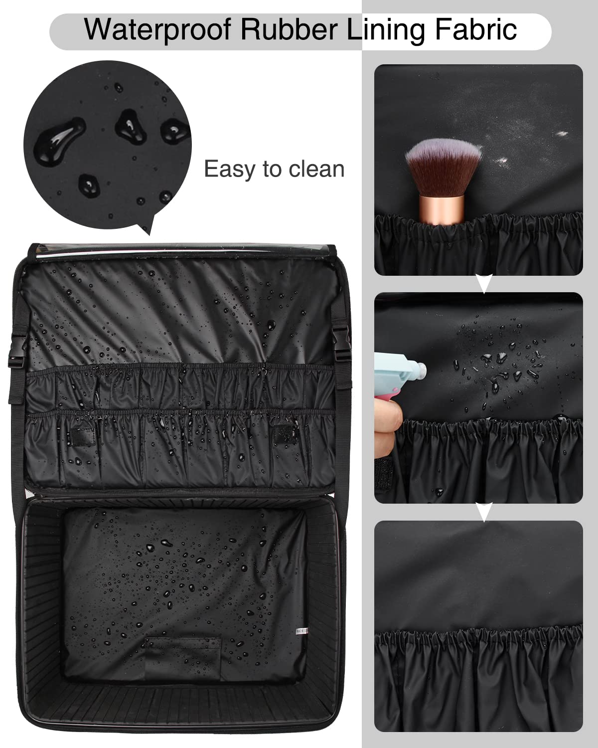 MONSTINA 3-Layer Rolling Makeup Train Case - Extra Large Cosmetic Organizer Trolley for Hairstylists & Travel, Adjustable Divider Black | Professional Salon, Mobile Beauty Services & Travel Cosmetics Storage