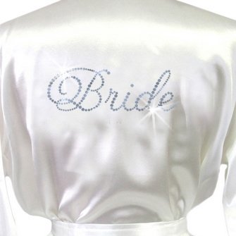 Elegant White Satin Bridal Robe with Rhinestones - Perfect for Wedding Morning, Bridal Shower & Honeymoon Getaway
