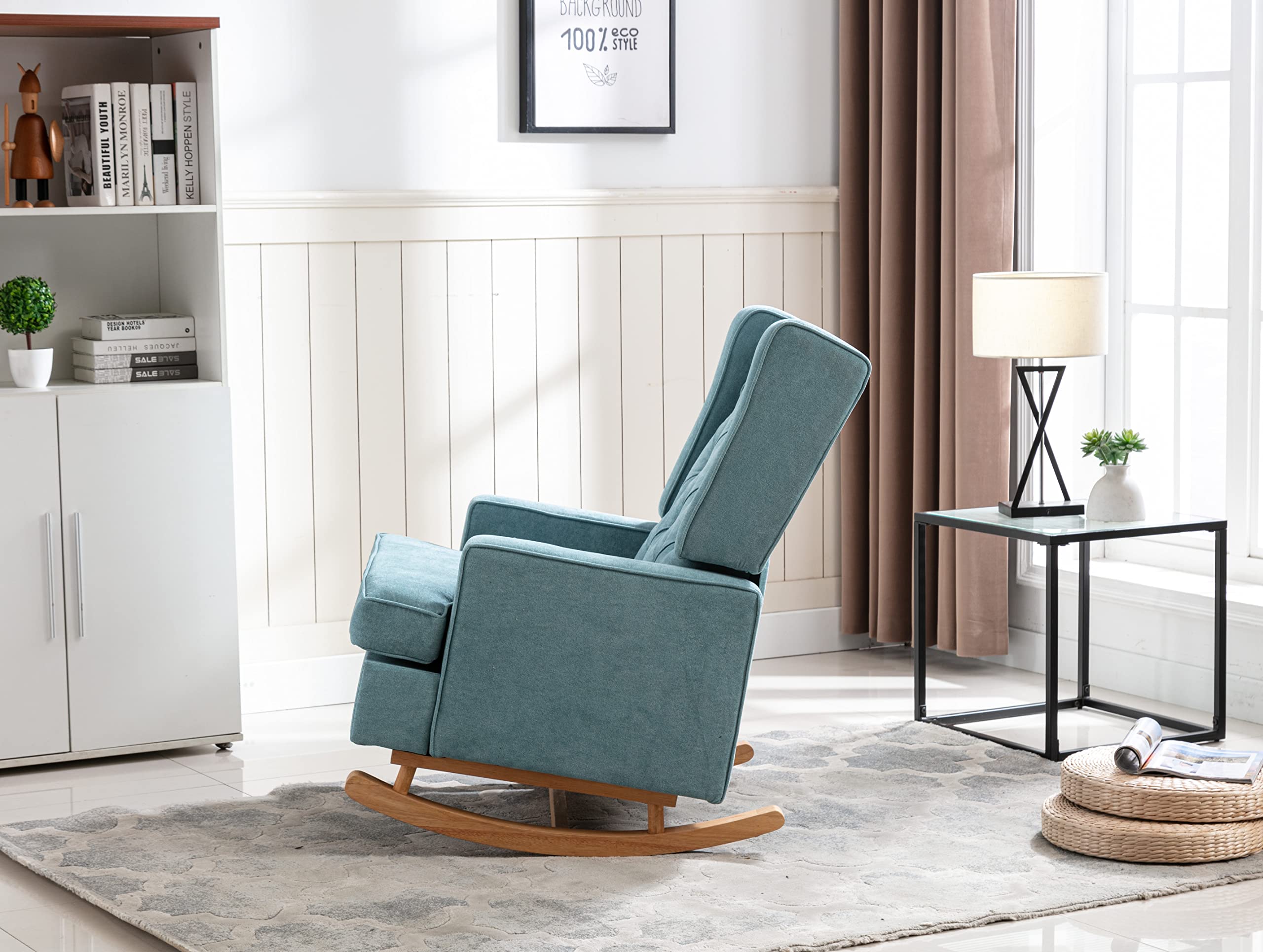 Bellemave Mid Century Modern Accent Chair - Mint Green Upholstered Rocking Chair with Solid Wood Base for Living Room, Nursery & Baby Room | Oversized Wingback Armchair for Relaxing, Nursing & Decor