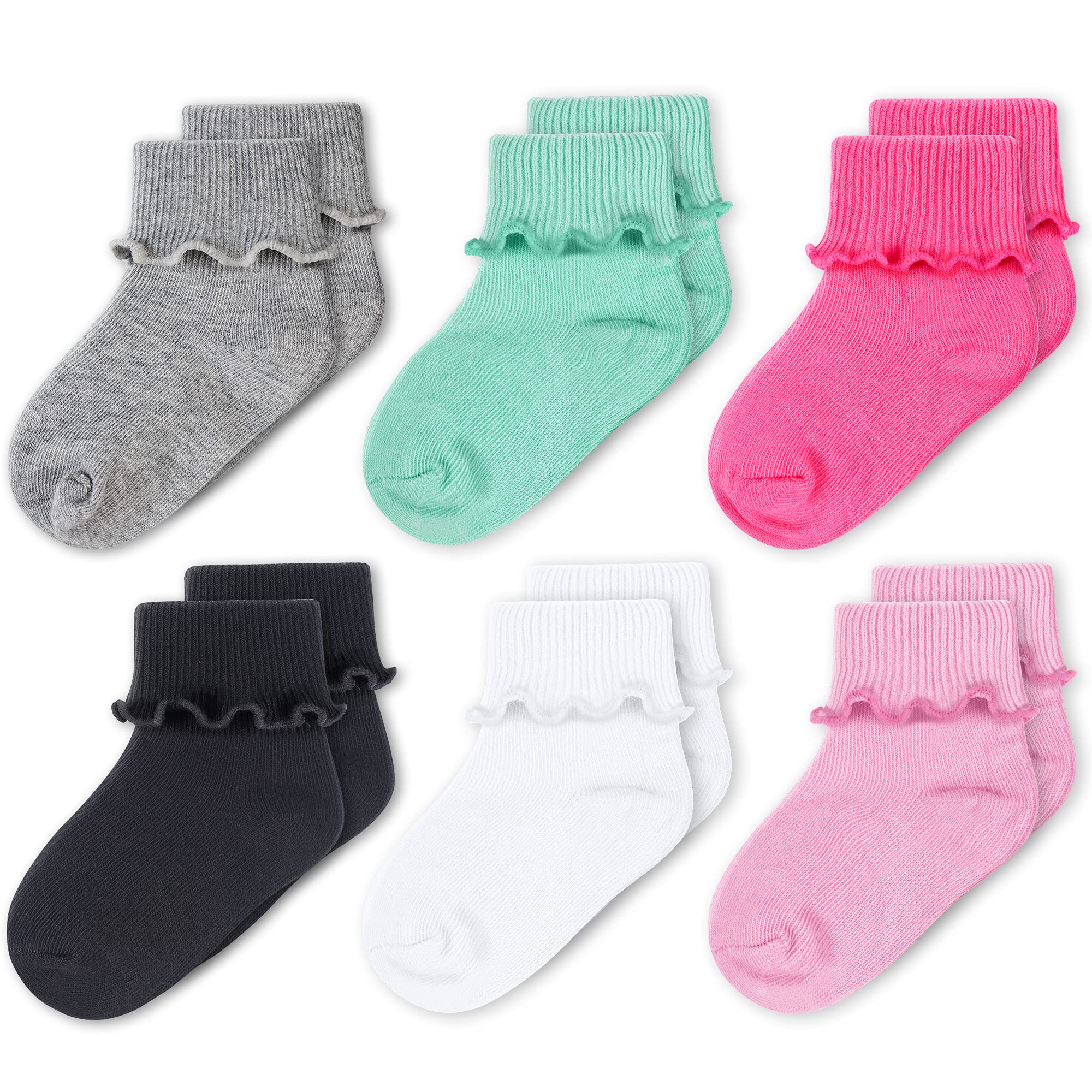 CozyWay Baby Girls Socks with Ruffle Ripple Edge & Turn Cuff - Soft Cotton Toddler Socks for 0-24 Months - Perfect for Everyday Wear, Photo Shoots & Special Occasions