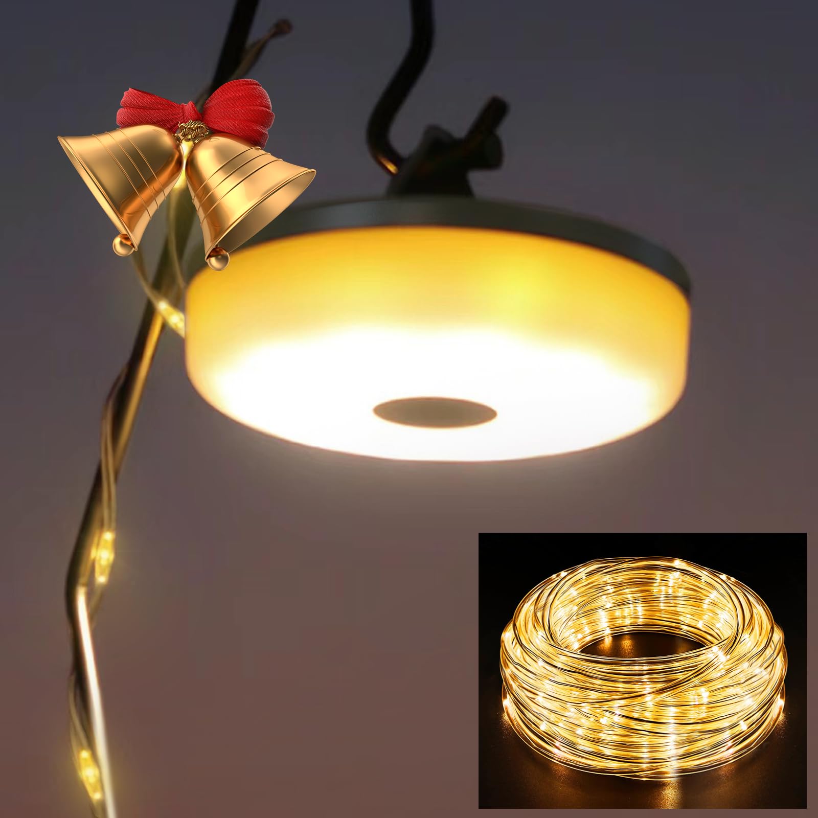 HAMLITE 32.8Ft Rechargeable USB Camping String Lights - Waterproof Outdoor 2-in-1 Portable LED Fairy Lights with 5 Lighting Modes for Camping, Backyard, Hiking, Christmas Decorations & Party Lighting