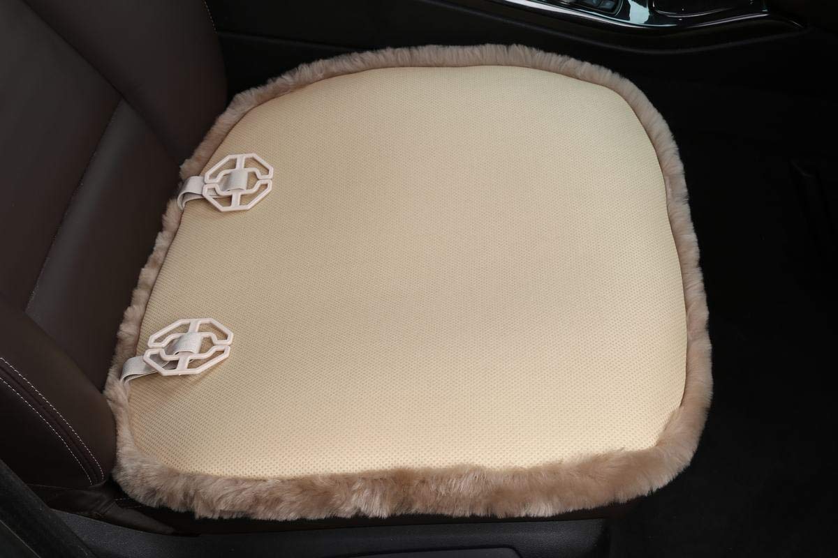 Premium Natural Sheepskin Seat Cushion Cover - 100% Genuine Wholehide Short Wool Car Seat Pad, Universal Fit for Cars, Trucks, SUVs & Vans (Light Tan) - Luxury Comfort for Long Drives & Cold Weather Protection