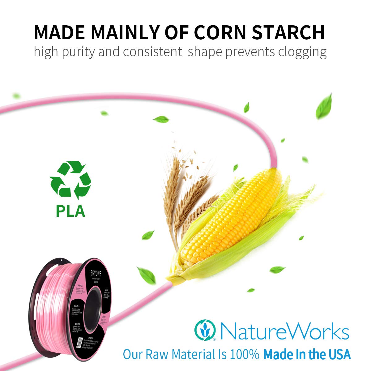 ERYONE Silk PLA Filament 1.75mm for 3D Printing - 1kg (2.2lbs) Spool, High Precision +/-0.03mm, Vibrant Silk Pink - Perfect for Cosplay Props, Home Decor & Artistic Creations