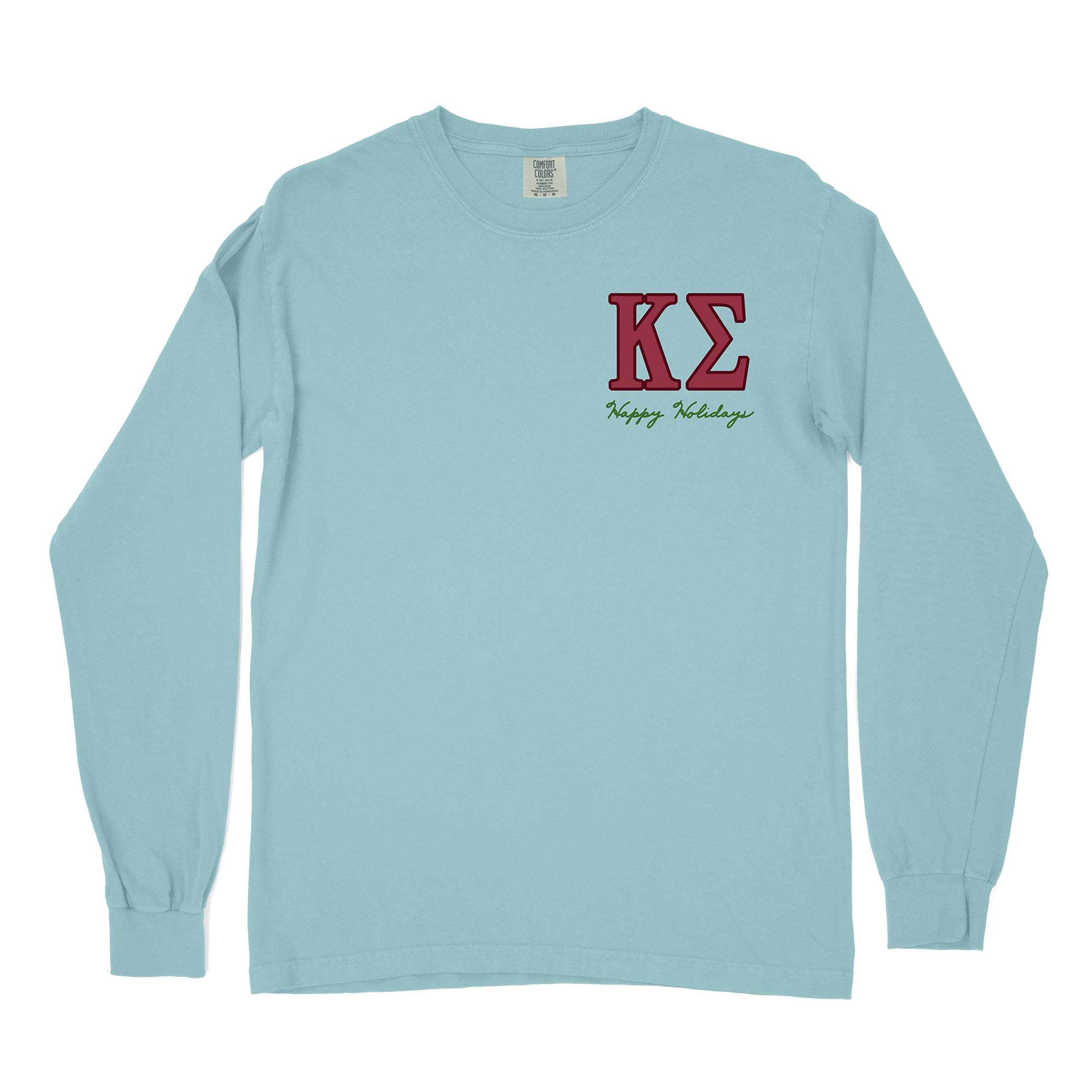 Kappa Sigma Fraternity Happy Holidays Comfort Colors Long Sleeve T-Shirt - Soft Cotton Crewneck for College Greek Life, Christmas Parties & Casual Winter Wear