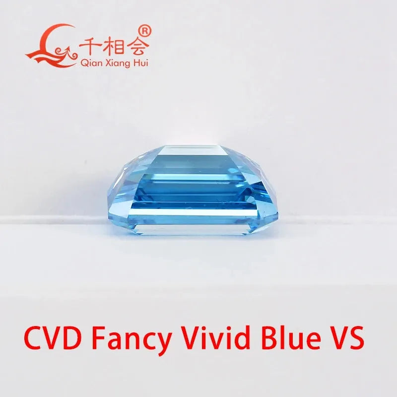 1CT CVD Fancy Vivid Aqua Blue Lab Grown Diamond - SI Clarity Emerald Cut Loose Stone with GEMID Certification | Perfect for Engagement Rings & Fine Jewelry Making