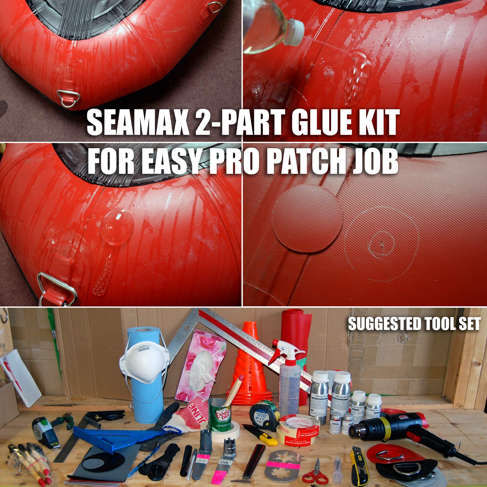 Seamax Professional 2-Part Marine Adhesive for PVC & Hypalon Inflatable Boats - 250ml Hypalon Boat Glue with Dark Grey Material in Aluminum Bottles for Long-Term Storage - Perfect for Boat Repairs, Sealing & Waterproofing