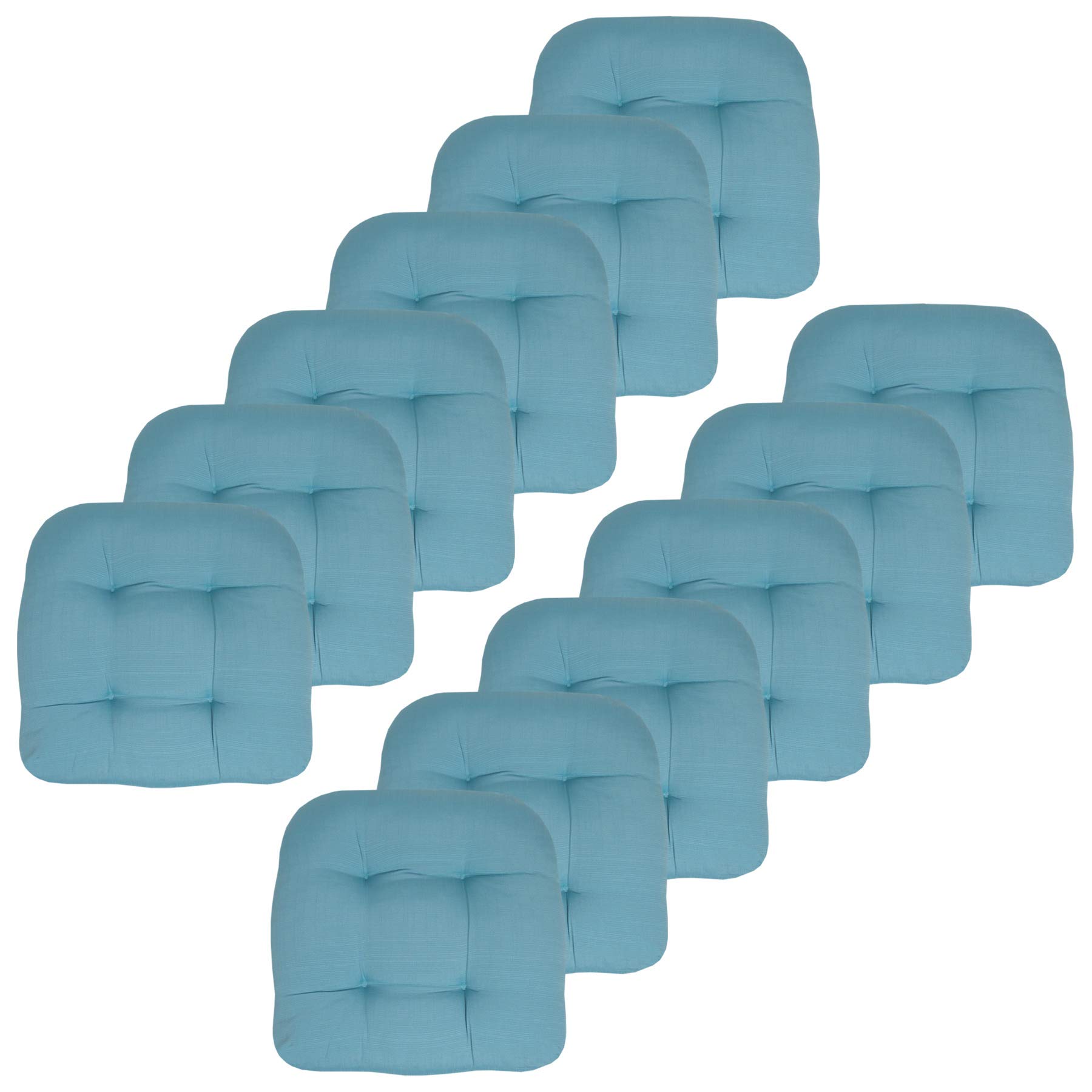Premium Outdoor Chair Cushions 19x19 Inch - Thick Tufted Seat Pads with Comfortable Fiber Fill - Sweet Home Collection (12-Pack, Teal) - Perfect for Patio Furniture, Garden Chairs, and Poolside Lounging