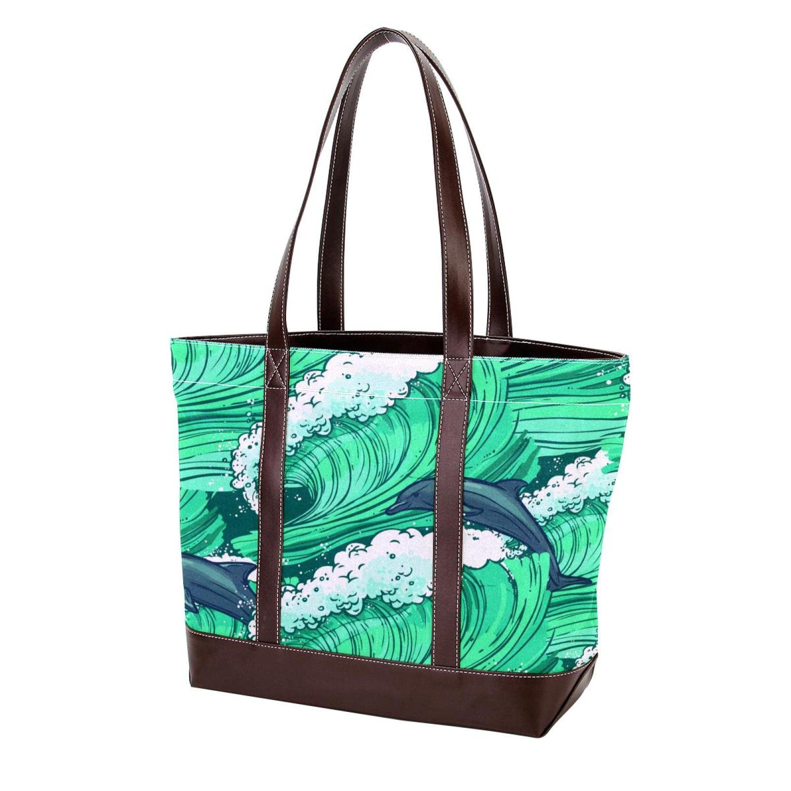 Premium Large Leather & Canvas Beach Anchor Tote Bag for Women - Stylish Top Handle Shoulder Satchel Hobo Purse - Perfect for Beach Outings, Travel & Everyday Use
