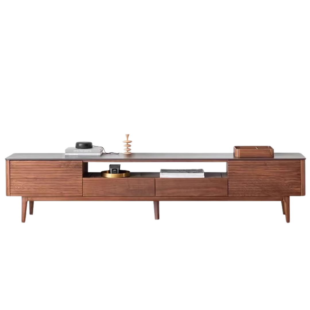 86.6x15.4x18.9 inch/ 220x39x48сm/ walnut color/  Rock slab two-drawer TV cabinet