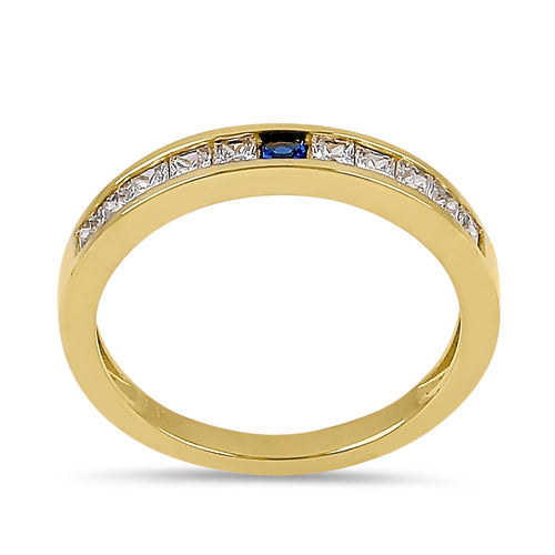 14K Yellow Gold Princess Cut Clear & Sapphire CZ Ring for Women - Elegant Cubic Zirconia Engagement, Wedding, Anniversary Jewelry Gift