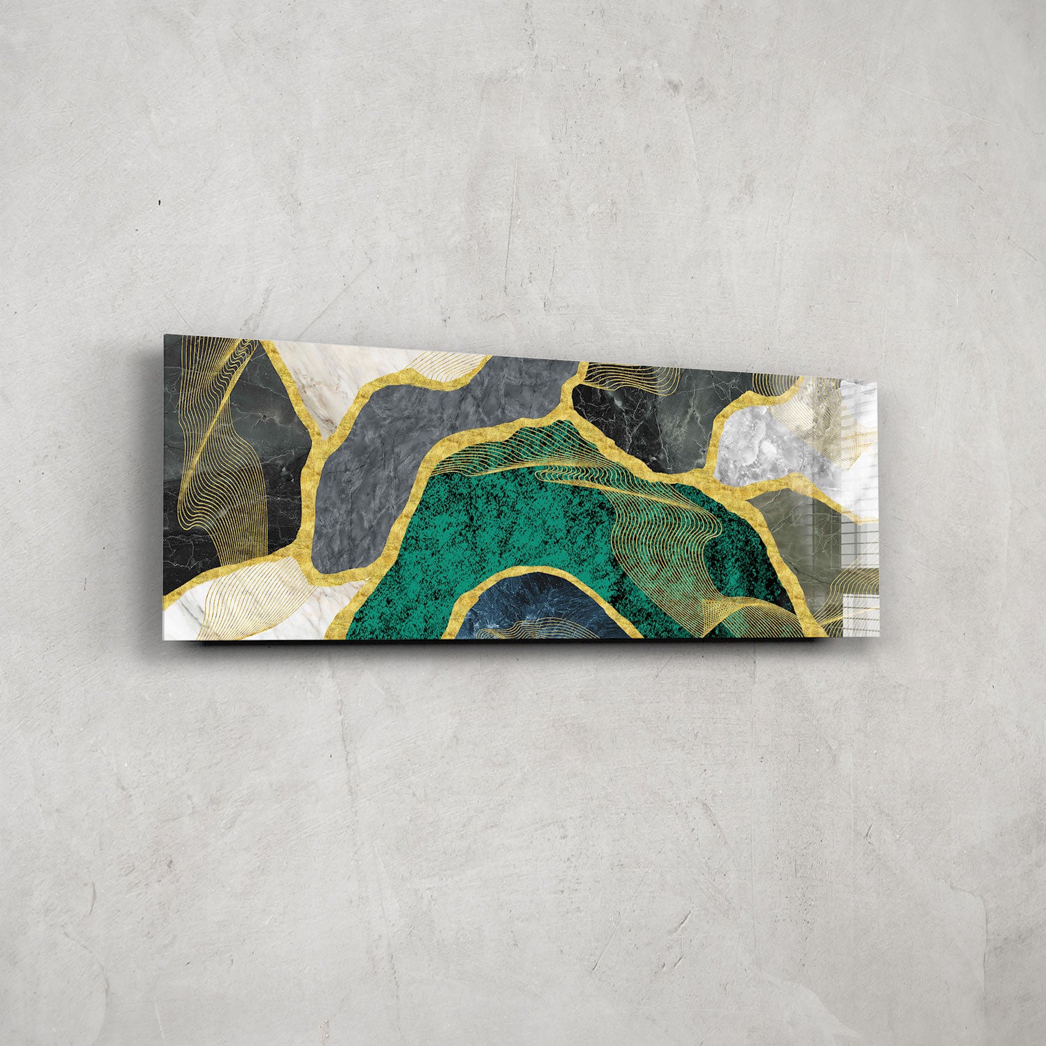 Elegant Green Marble Design Panoramic Wallpaper - Perfect for Living Room, Bedroom & Office Decor