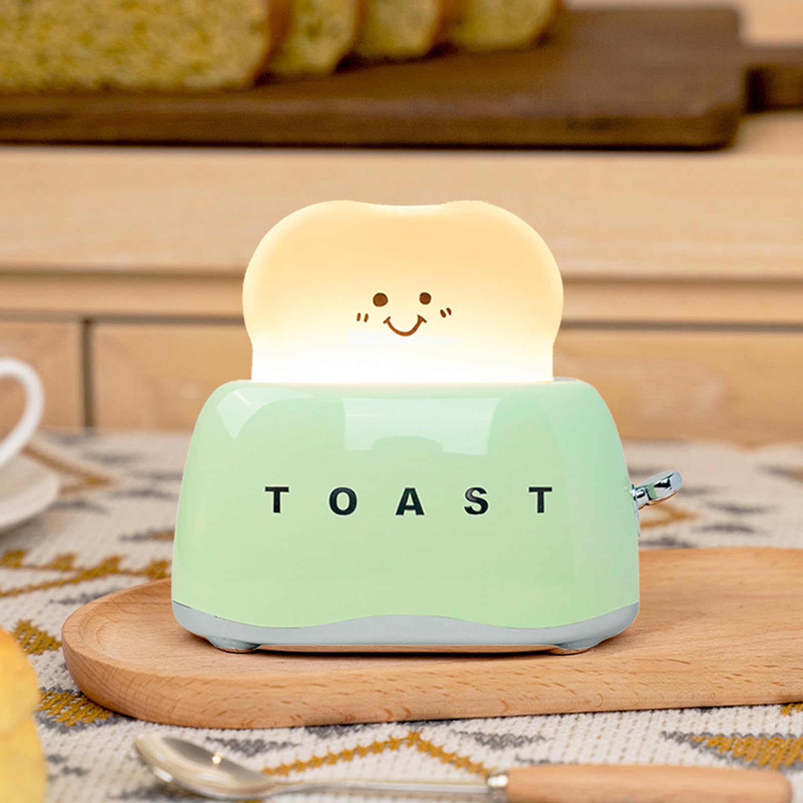 Cute Toast Lamp - Battery Powered Night Light for Kids, Rechargeable Desk Lamp with Adjustable Brightness, Kawaii Decor for Girls Bedroom - Perfect for Bedtime, Nursery, and Playroom Lighting