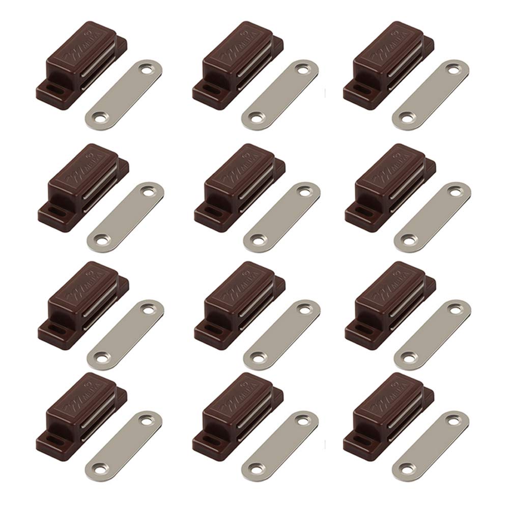 Premium Magnetic Cabinet Latch Set of 12 - Strong Hold for Doors, Drawers & Shutters - Easy Installation with Included Screws - Durable Brown Finish - Perfect for Kitchen Cabinets, Wardrobes & Furniture Organization