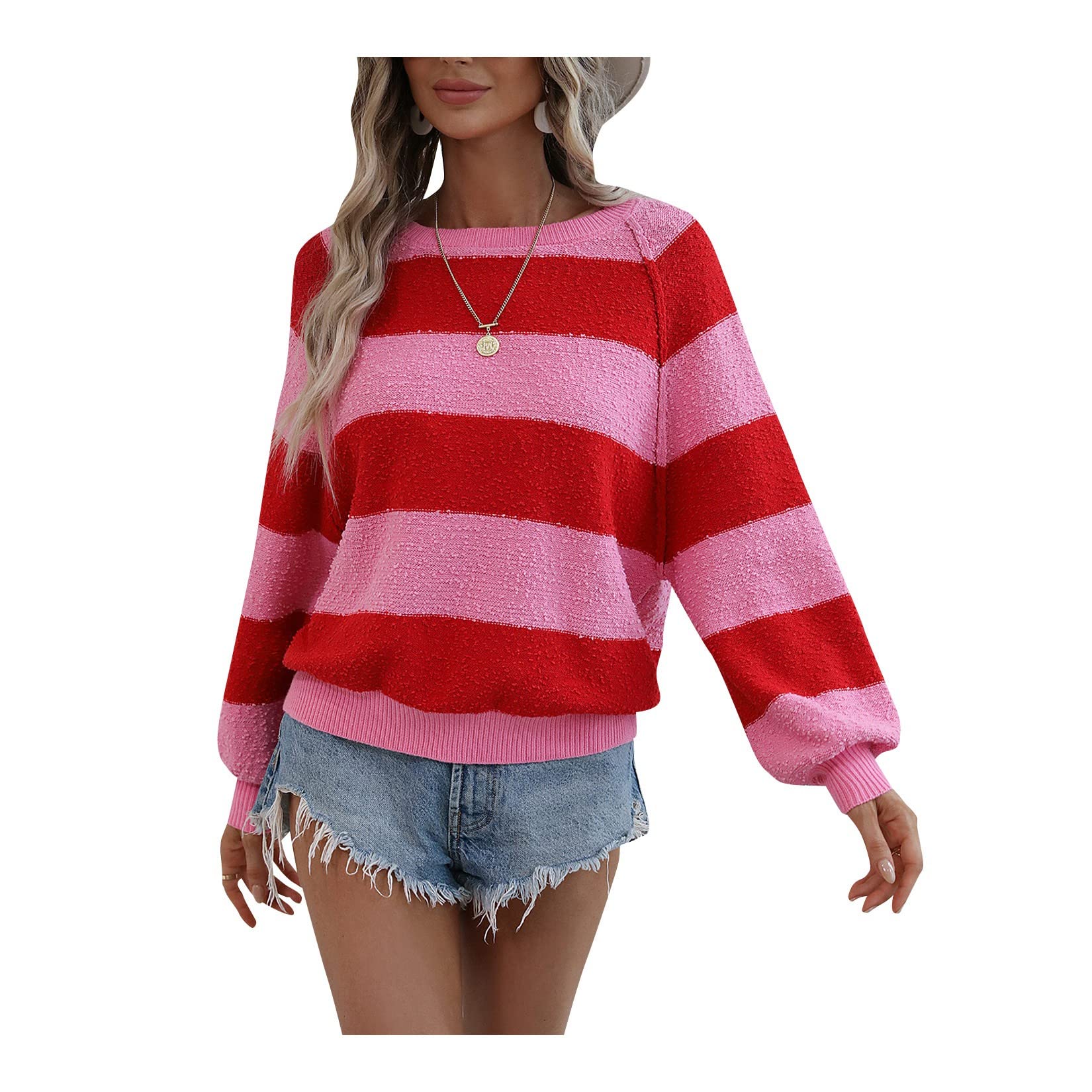 Qiribati Women's Striped Knit Pullover Sweater - Round Neck Patchwork Jumper for Casual Wear & Layering | Cozy Winter Fashion & Office Outfit