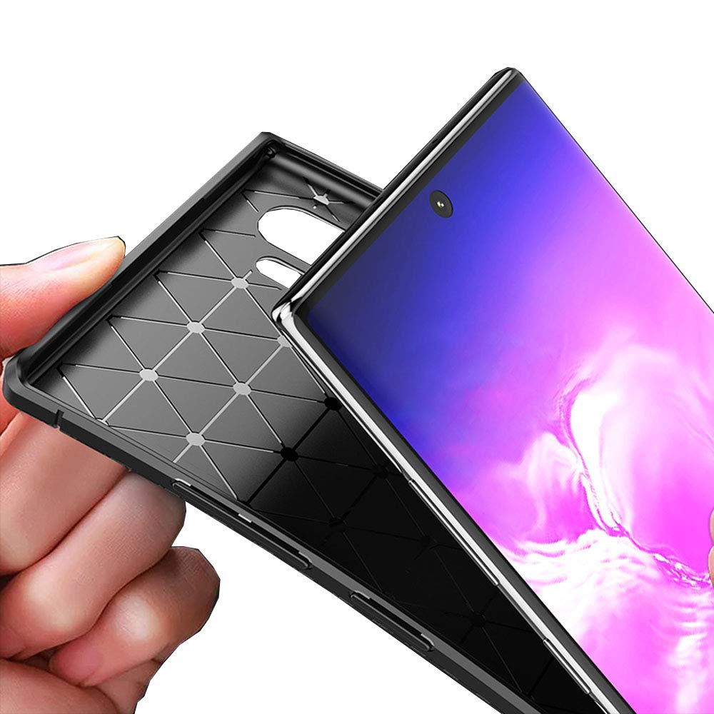 Samsung Galaxy Note 10 Plus Case with Tempered Glass Screen Protector - Slim Thin Soft TPU Rubber Cover for Note10+ 5G (Black) | Shockproof Protection for Everyday Use, Work & Travel
