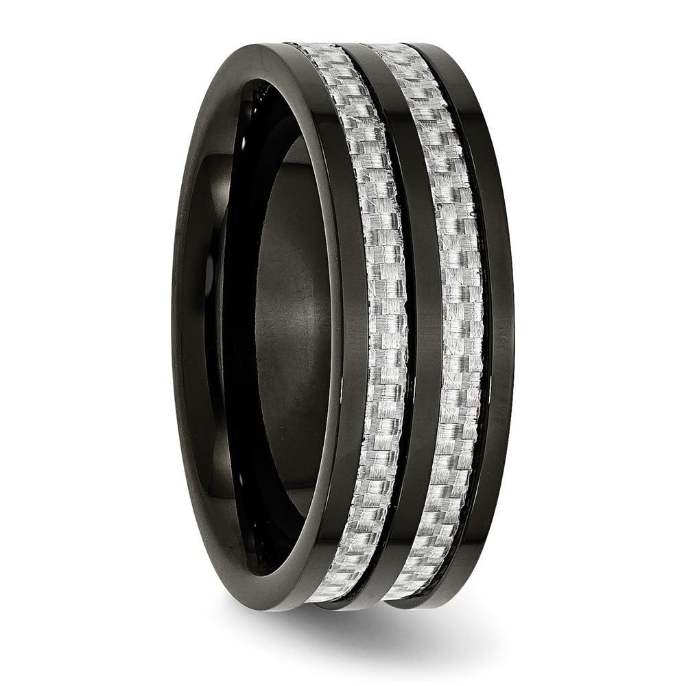Diamond2Deal Titanium 8mm Black IP-Plated Carbon Fiber Inlay Wedding Band Ring for Men - Size 10.5 - Perfect for Engagement, Anniversary & Special Occasions