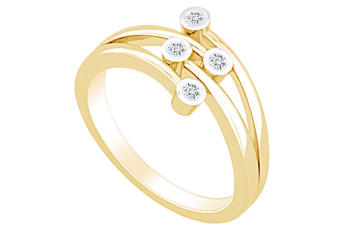 14K Gold Over Sterling Silver Round White Natural Diamond Accent Four Stone Engagement Ring - Perfect for Proposals, Anniversaries & Special Occasions