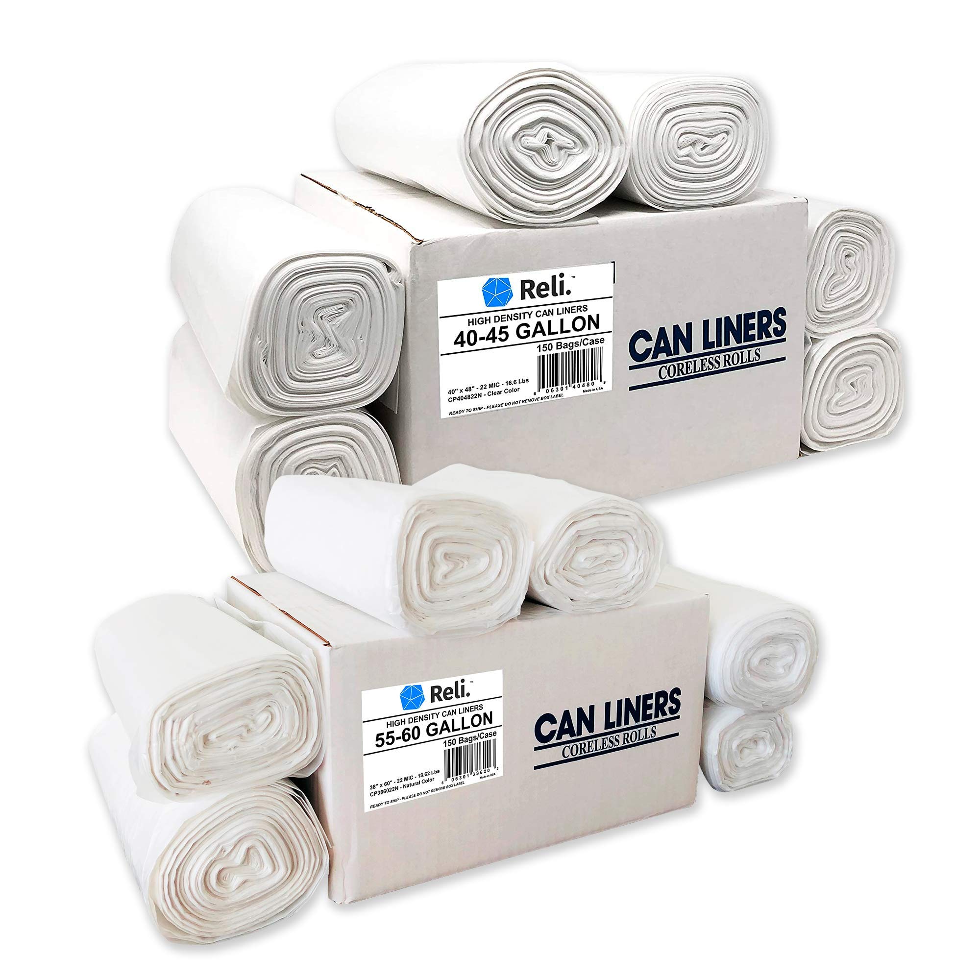 Heavy Duty 55 Gallon & 40-45 Gallon Trash Bags - 150 Count Each | Extra Thick, Leak Proof, Tear Resistant | Perfect for Large Kitchen, Office, Commercial & Outdoor Use