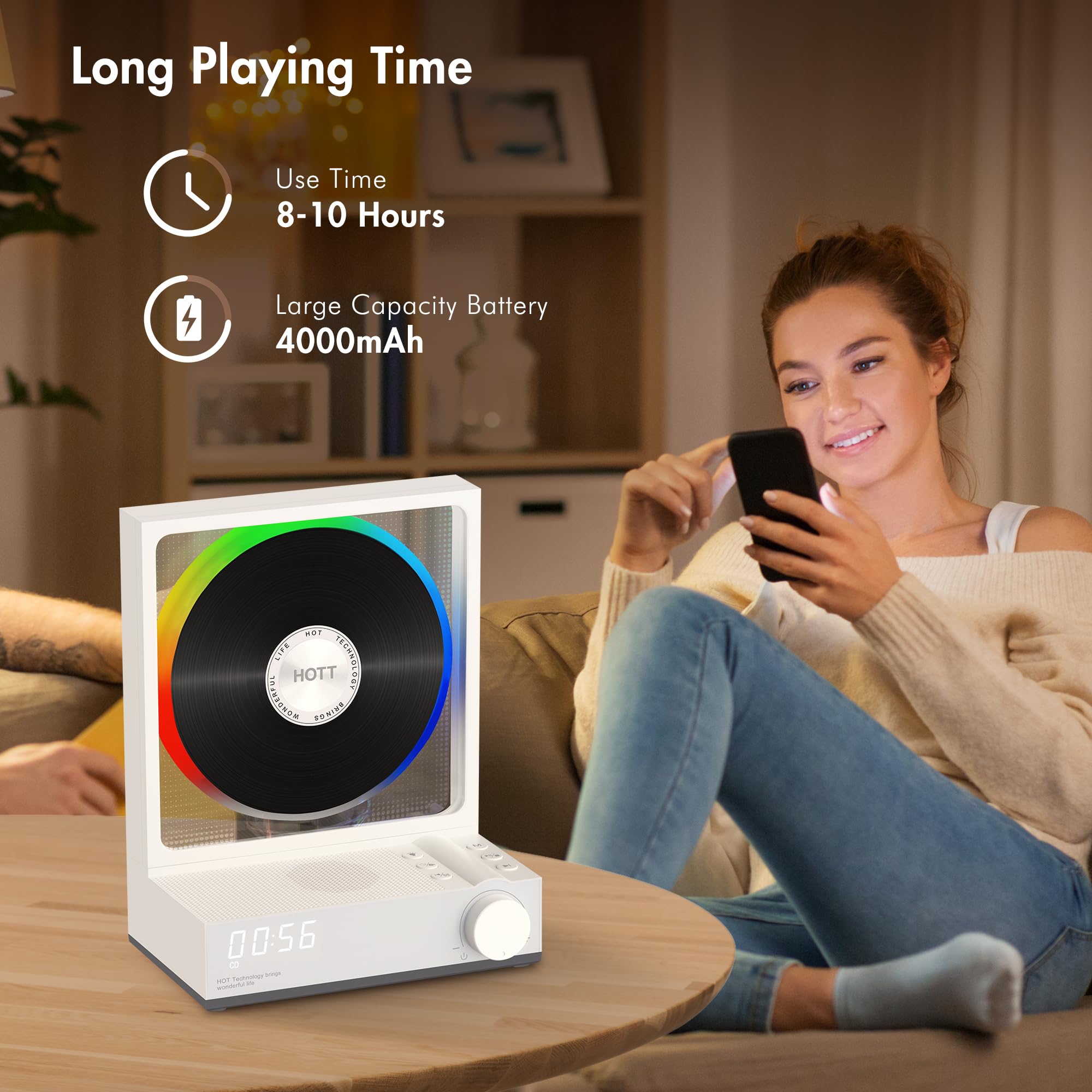 Portable Bluetooth CD Player with HiFi Stereo Sound, USB/TF Card Reader & RGB Lights - Compact Desktop CD Player for Home, Office, Dorm | Perfect for Music Lovers, Audiobooks, and Retro Music Playback
