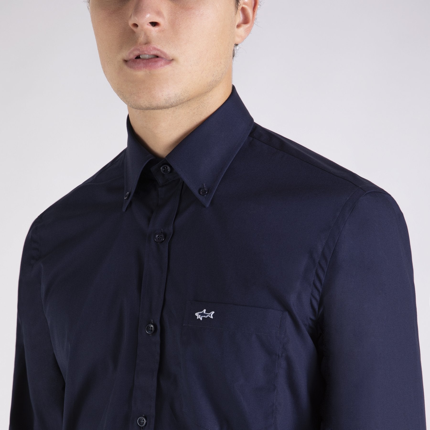 PAUL&SHARK Men's Classic Poplin Cotton Dress Shirt in Navy Blue | Slim Fit Casual & Business Shirt for Office, Travel & Special Occasions