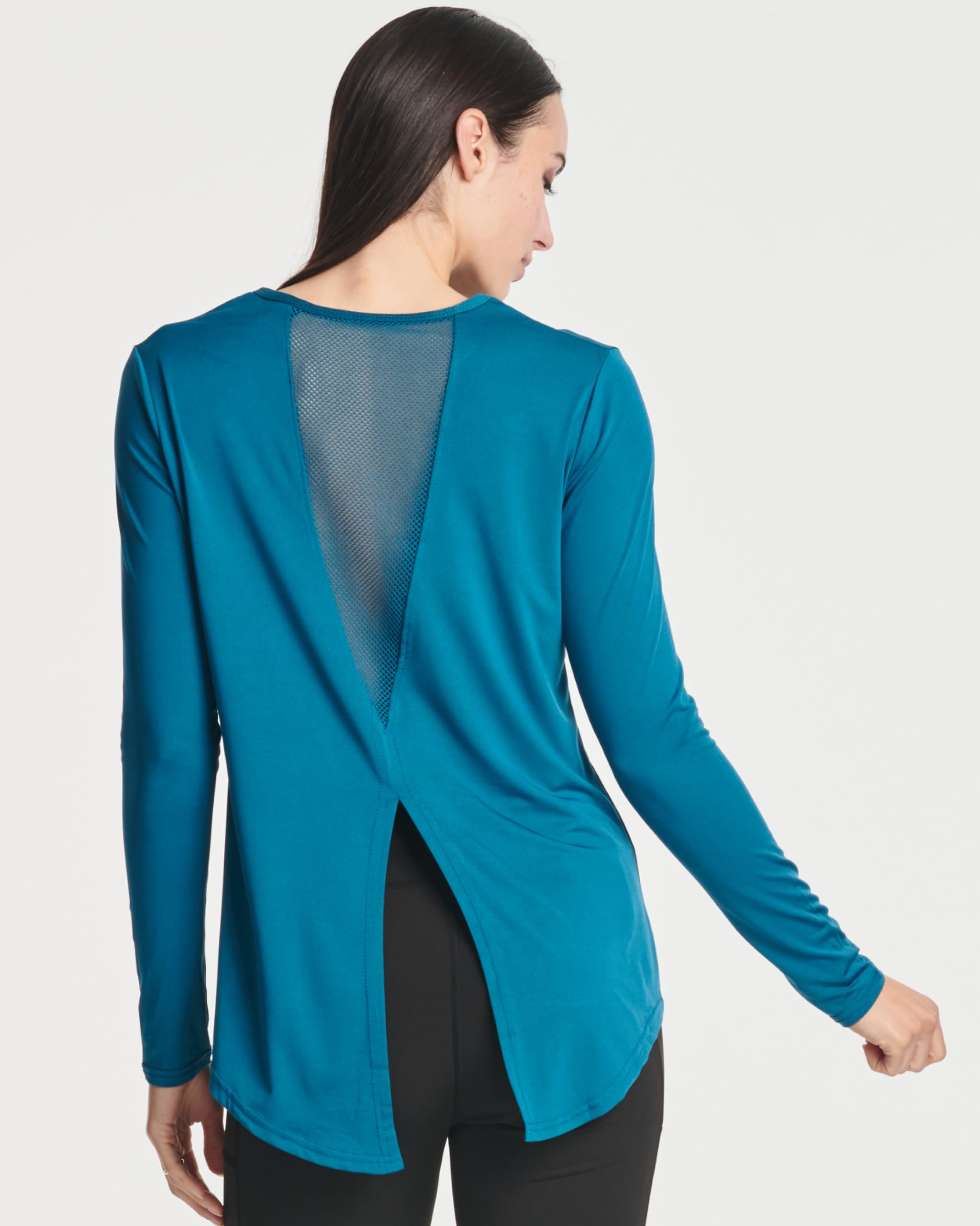 Real Essentials 4 Pack Women's Dry-Fit Long Sleeve Tie Back Athletic Workout T-Shirt - Moisture Wicking, Breathable Yoga & Gym Shirts for Women (Plus Size Available) - Perfect for Running, Pilates & Fitness Training