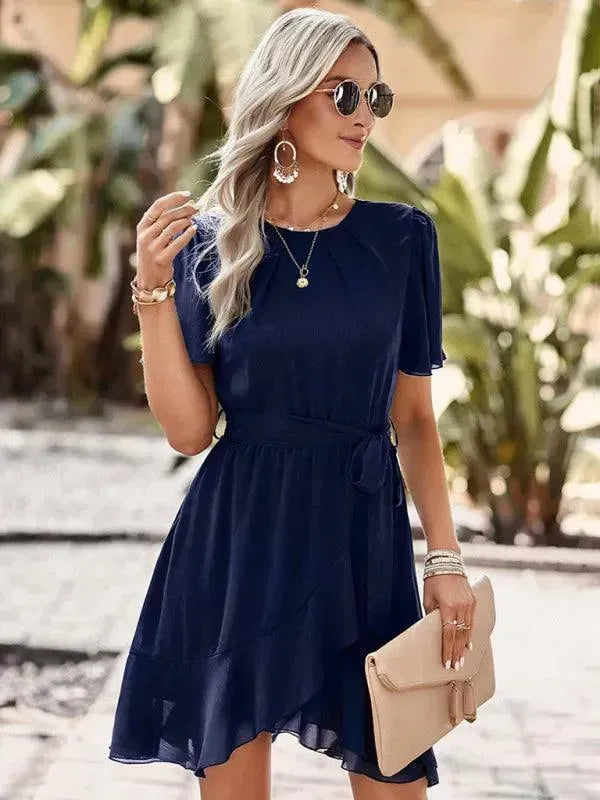 Elegant Layered Chiffon Mini Dress for Women - Summer Party, Wedding Guest & Cocktail Outfit - Flowy A-Line Short Dress with Ruffles