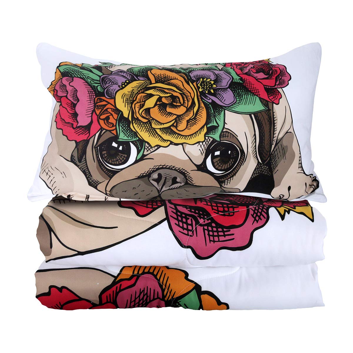 Pug Comforter Set Queen Size - Soft Dog Bedding for All Seasons & Home Decor