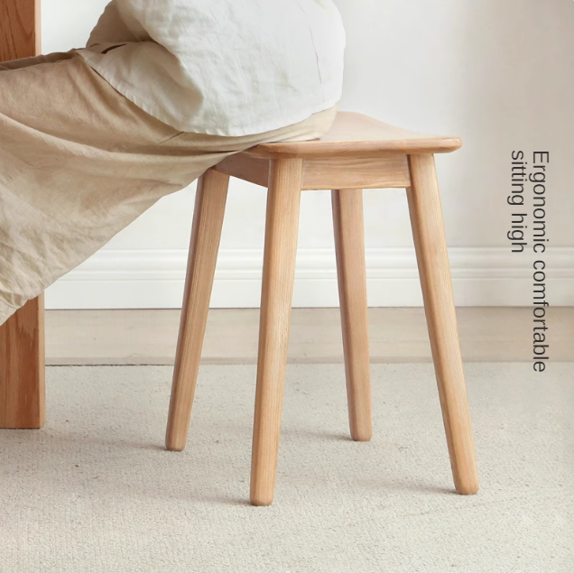 Modern Makeup Stool - Solid Oak & Ash Wood Vanity Seat for Dressing Table, Bedroom, and Salon | Elegant & Durable Beauty Furniture