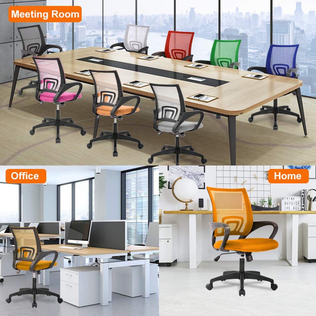 Best Ergonomic Office Chair - Adjustable Mesh Computer Desk Chair with Lumbar Support & Armrests, Mid Back Executive Swivel Task Chair for Home Office (Orange) - Perfect for Long Work Hours & Gaming Sessions
