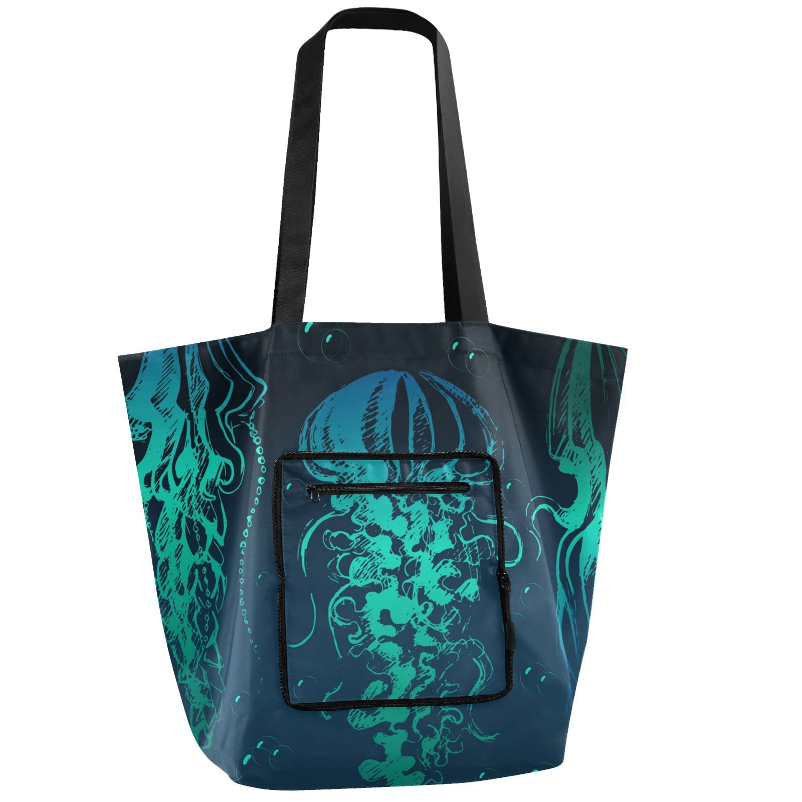 Eco-Friendly Reusable Grocery Bags - Foldable Jellyfish Print Polyester Tote Bags for Shopping, Heavy Duty & Washable Storage Bags with Handles - Perfect for Groceries, Beach Trips, and Farmers Market
