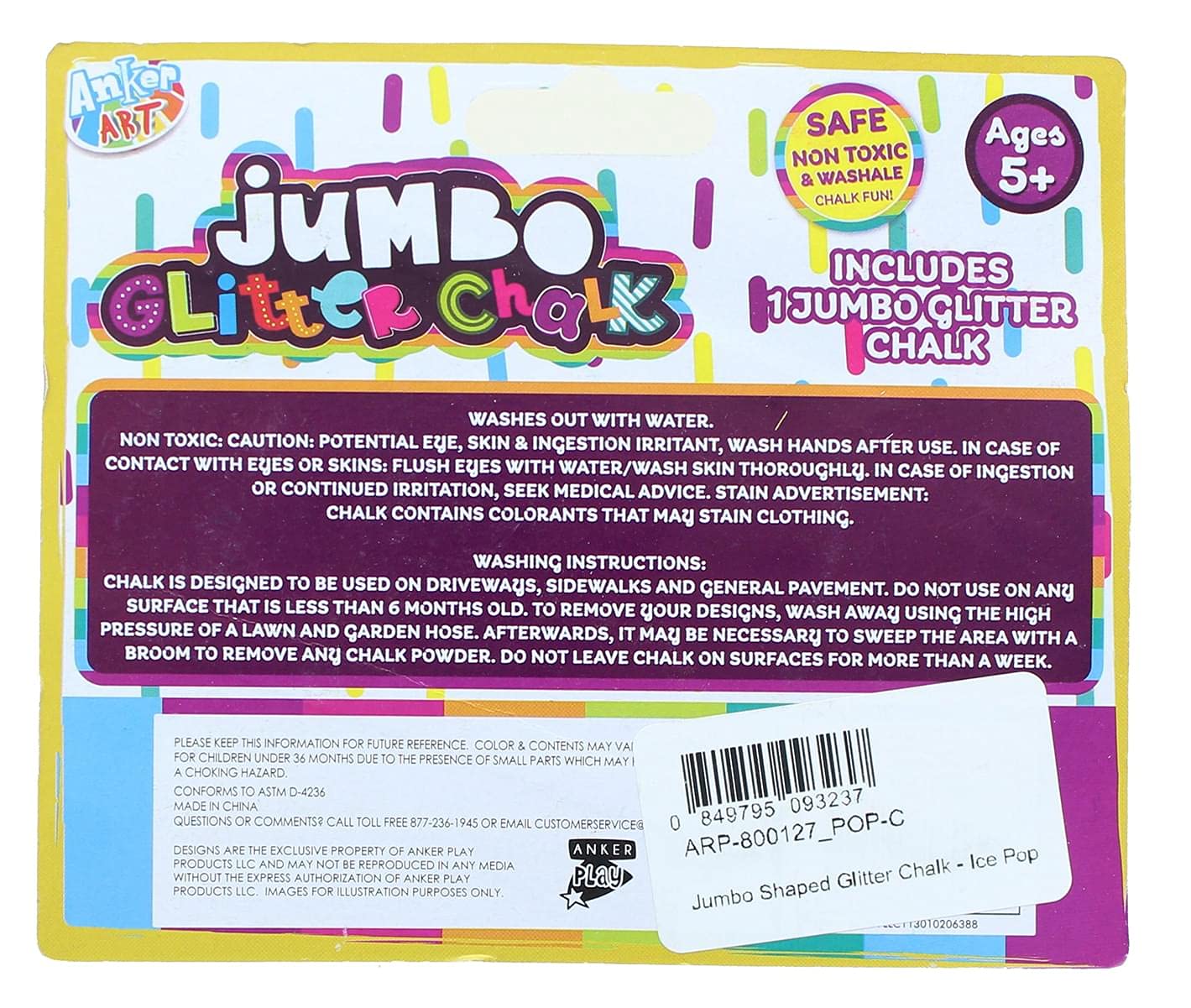 Jumbo Shaped Glitter Sidewalk Chalk for Kids - Colorful Ice Pop Design | Outdoor Play, Sidewalk Art, Summer Activities, Birthday Party Favors